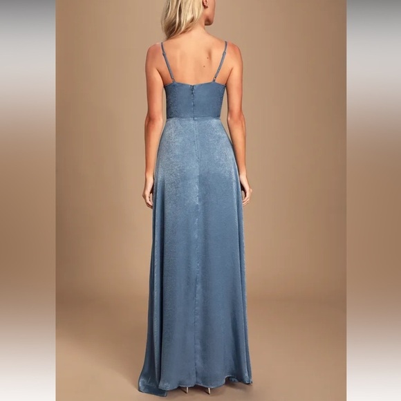 Lulus Constantine Slate Blue Satin Maxi Dress Medium - Picture 3 of 12